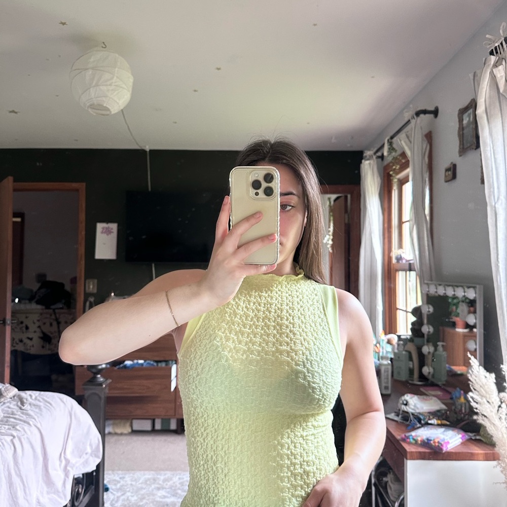 Lime Green Textured Sleeveless Top